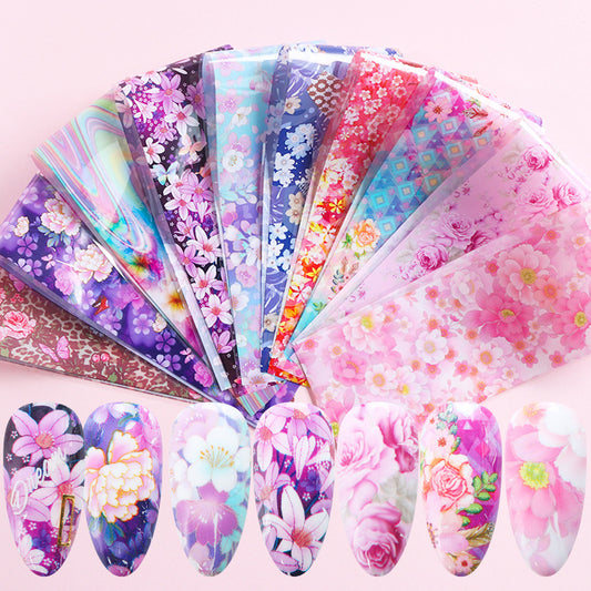 VAL010  Hot style nail art starry sky sticker ins Valentine's Day pink flower sea rose floral art lace paper nail