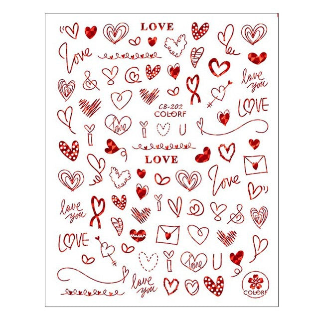 VAL006 Nail Art Stickers ins Valentine's Day Black Gold Red Back Adhesive Nail Stickers Heart Shape Animal Rose Nail