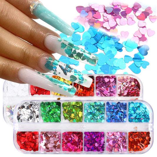 VAL017  Hot style nail art sequins ins Valentine's Day Symphony Laser Heart Shape Nails Sequins Glitter Jewelry Nail