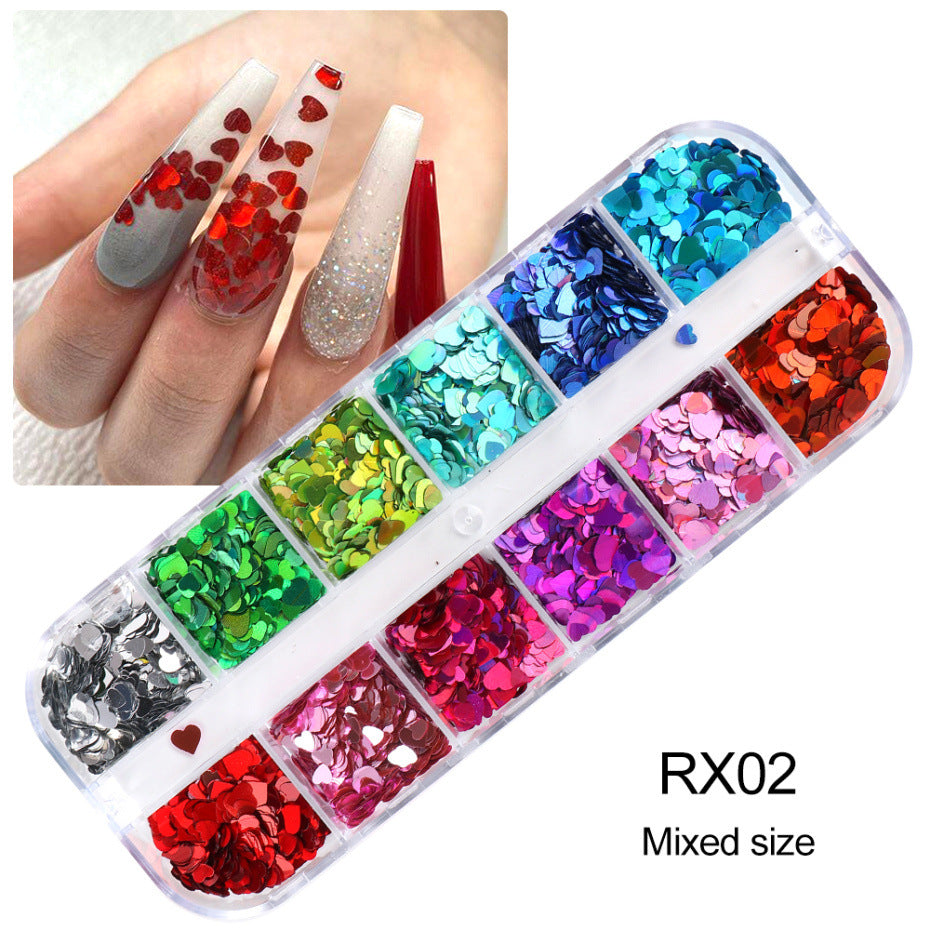 VAL017  Hot style nail art sequins ins Valentine's Day Symphony Laser Heart Shape Nails Sequins Glitter Jewelry Nail