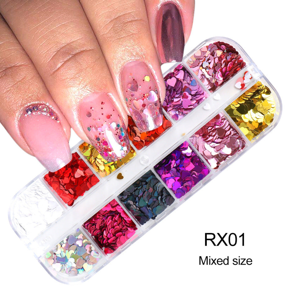 VAL017  Hot style nail art sequins ins Valentine's Day Symphony Laser Heart Shape Nails Sequins Glitter Jewelry Nail