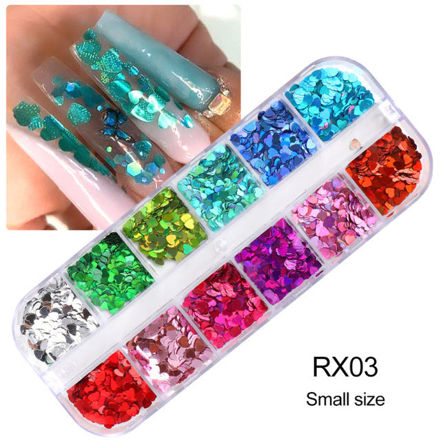 VAL017  Hot style nail art sequins ins Valentine's Day Symphony Laser Heart Shape Nails Sequins Glitter Jewelry Nail