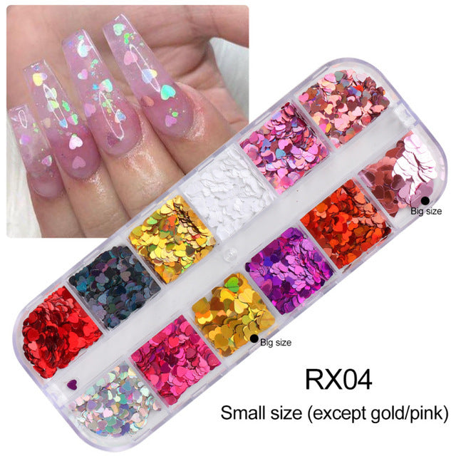 VAL017  Hot style nail art sequins ins Valentine's Day Symphony Laser Heart Shape Nails Sequins Glitter Jewelry Nail