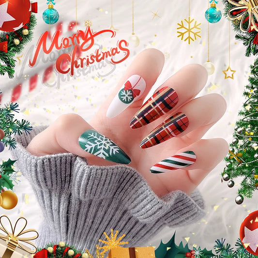 CHS023 Christmas style False Nails Long Press On Nail Tip Wholesale Vendor Custom Logo Acrylic Nail Artificial Fingernails