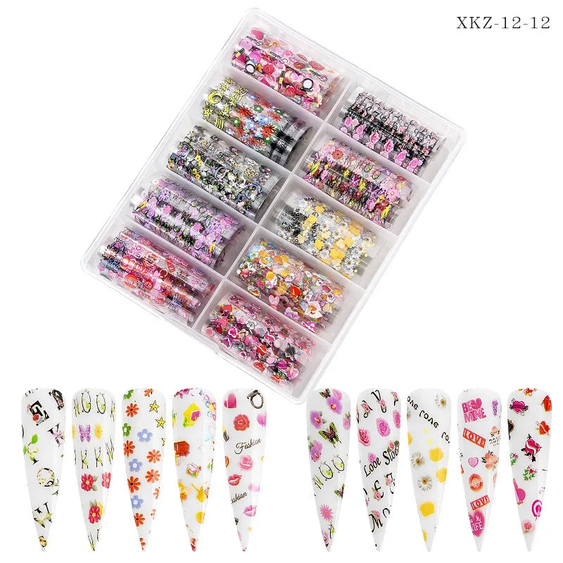 CHS016  Set of 10pcs christmas Nail Foil (10 colors) transfer Paper Decals Nail Art Transfer Sticker Halloween Nail Tool