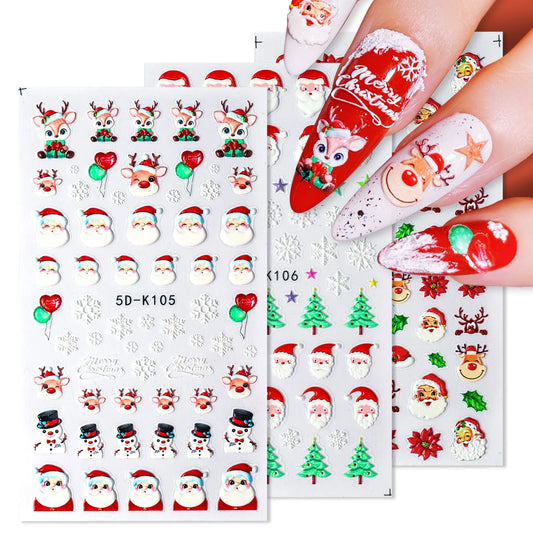 CHS012  New 5D Christmas Sticker Snowman Snowflake Red New Year Nail Art Sticker