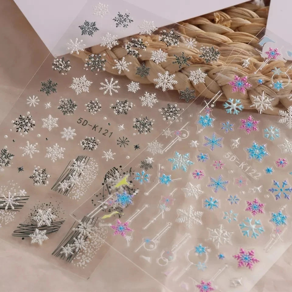 CHS031  Tik Tok Hot 5d Christmas White Snowflake Elk Nail Sticker Decals Transfer Foil Nail Art Stickers Manicure