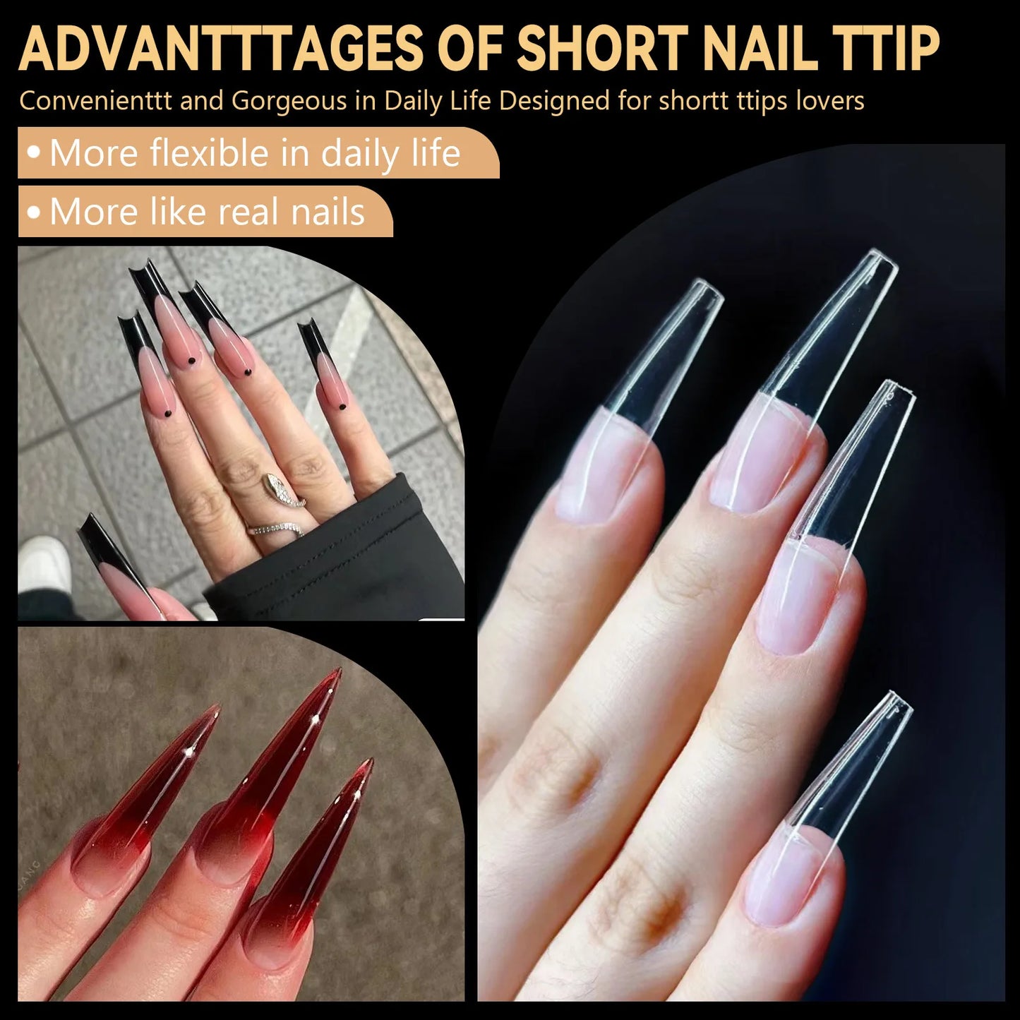 New high quality full cover nails tips extension almond wholesales square nail tips coffin soft gel press on tips clear