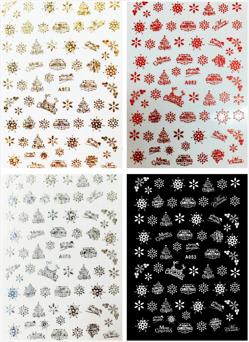 CHS037  3D Nail Art Christmas Slider Wraps Snowflake Elk Santa Adhesive Flame Sticker Red Gold Manicure Nails Designs