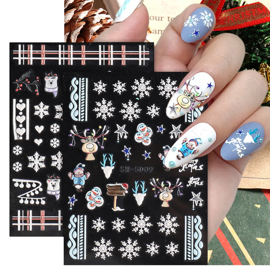 CHS034  5D White Snowflakes Embossed Sticker Christmas New Year Nail Art Design Winter Charm Flower Manicure Slider Decals Nail Supplies