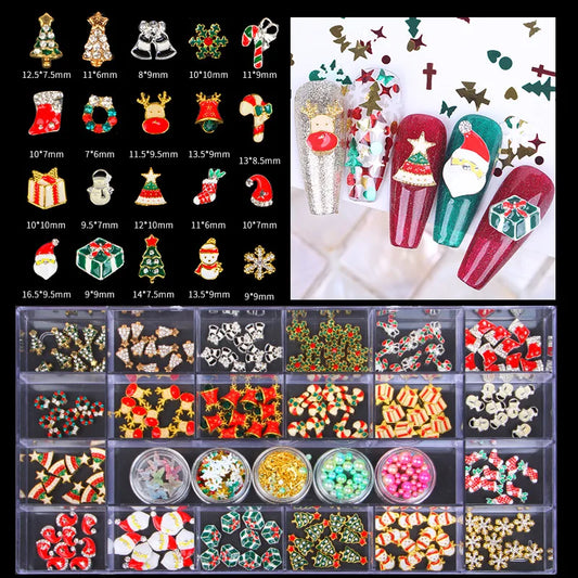 CHS029  21 grid new Christmas Halloween alloy jewelry metal rivet nail decoration nail art rhinestone nail art jewelry