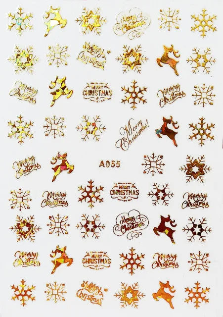 CHS037  3D Nail Art Christmas Slider Wraps Snowflake Elk Santa Adhesive Flame Sticker Red Gold Manicure Nails Designs