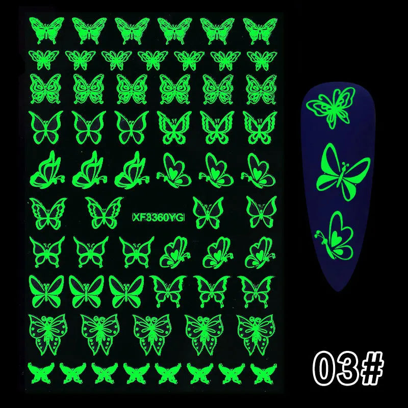 CHS043  Halloween fluorescence butterfly snow flame Nail Sticker Reflections Self-Adhesive Foils DIY Nail Art