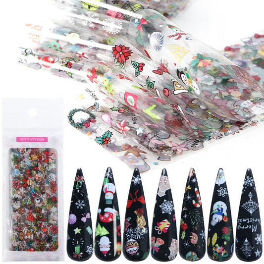 CHS009  Christmas Halloween Nail Foil Transfer Paper Set Snow Flower Elk Gift Santa Adhesive Paper Nail Art Stickers