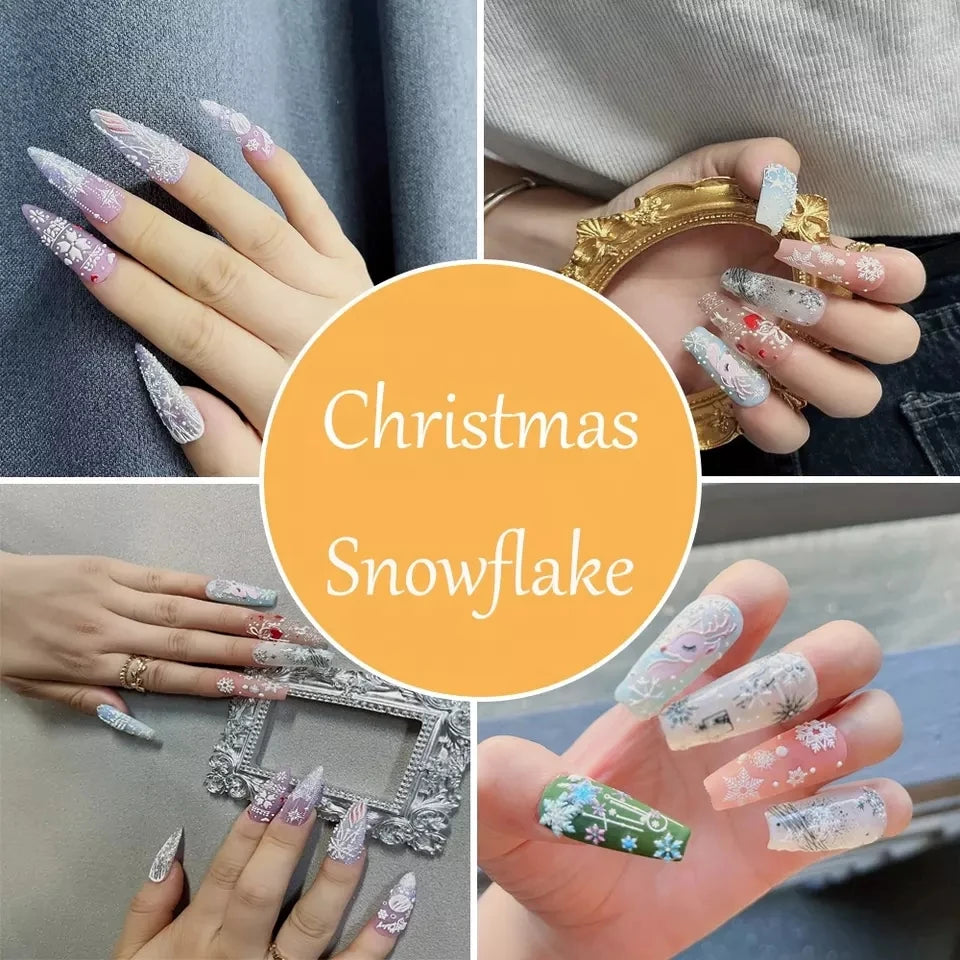 CHS031  Tik Tok Hot 5d Christmas White Snowflake Elk Nail Sticker Decals Transfer Foil Nail Art Stickers Manicure