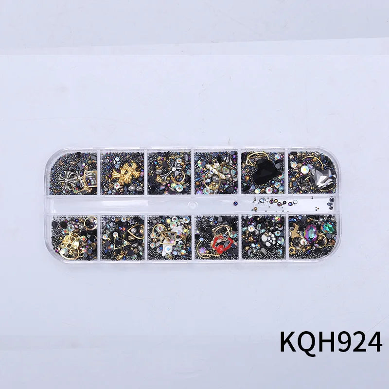 CHS044 12 grid boxed Christmas and Halloween mixed rivet jewelry rhinestone snowflake sequined pearl nail art jewelry