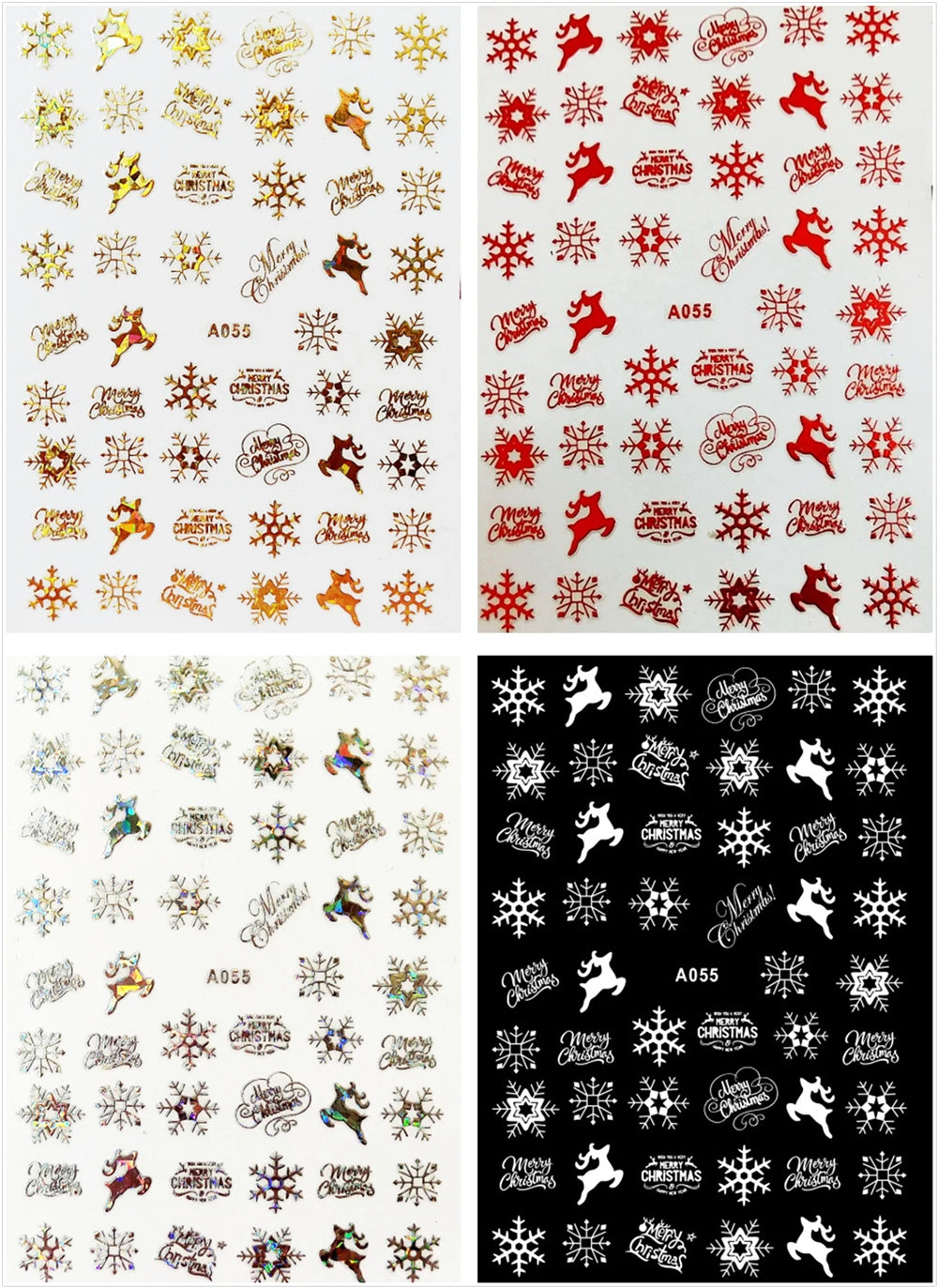 CHS037  3D Nail Art Christmas Slider Wraps Snowflake Elk Santa Adhesive Flame Sticker Red Gold Manicure Nails Designs