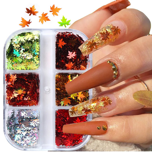 CHS030  Autumn/Winter Metallic New Maple Leaf Christmas Thanksgiving Snowflake Nail Sequins