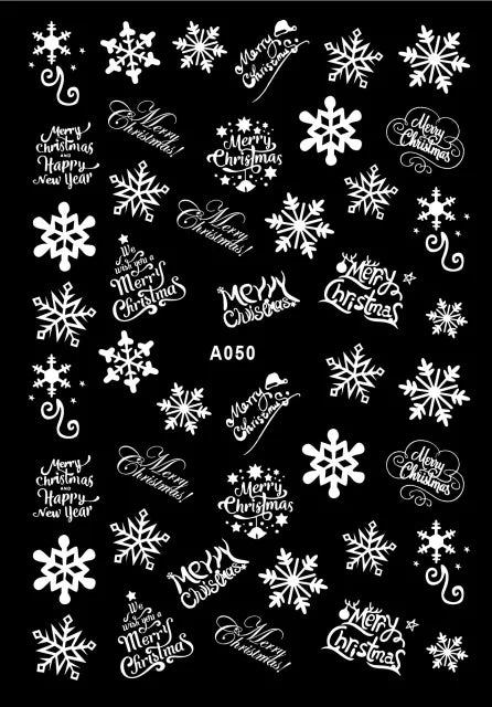 CHS037  3D Nail Art Christmas Slider Wraps Snowflake Elk Santa Adhesive Flame Sticker Red Gold Manicure Nails Designs