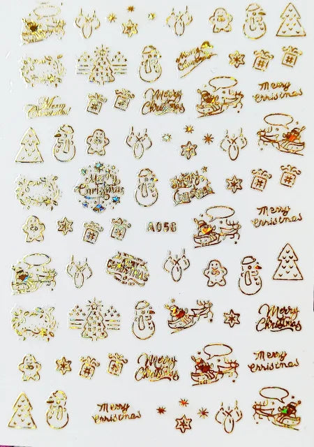 CHS037  3D Nail Art Christmas Slider Wraps Snowflake Elk Santa Adhesive Flame Sticker Red Gold Manicure Nails Designs