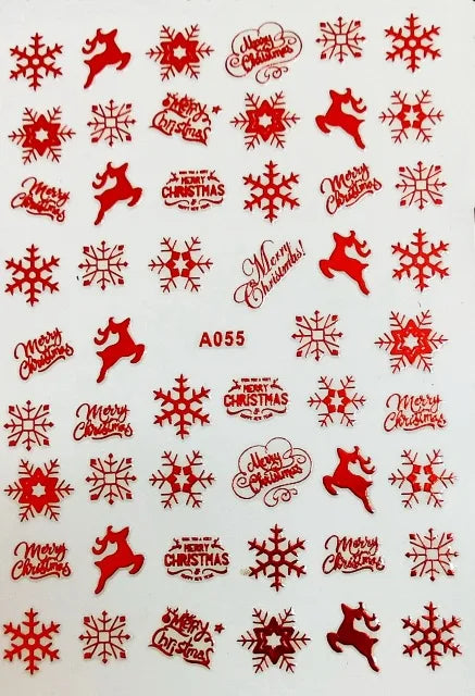 CHS037  3D Nail Art Christmas Slider Wraps Snowflake Elk Santa Adhesive Flame Sticker Red Gold Manicure Nails Designs