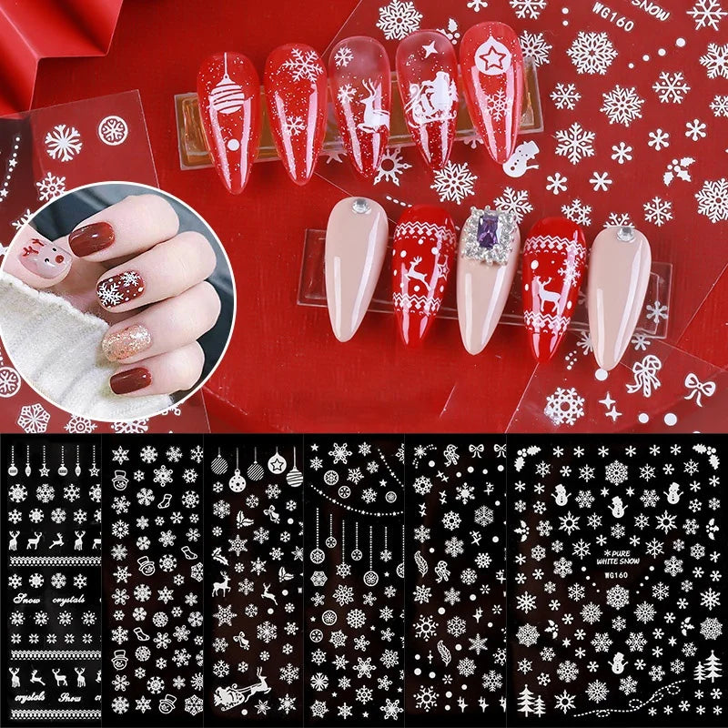 CHS037  3D Nail Art Christmas Slider Wraps Snowflake Elk Santa Adhesive Flame Sticker Red Gold Manicure Nails Designs