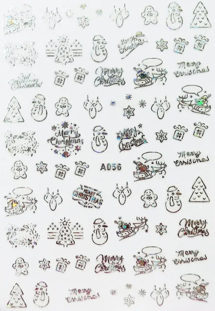 CHS037  3D Nail Art Christmas Slider Wraps Snowflake Elk Santa Adhesive Flame Sticker Red Gold Manicure Nails Designs