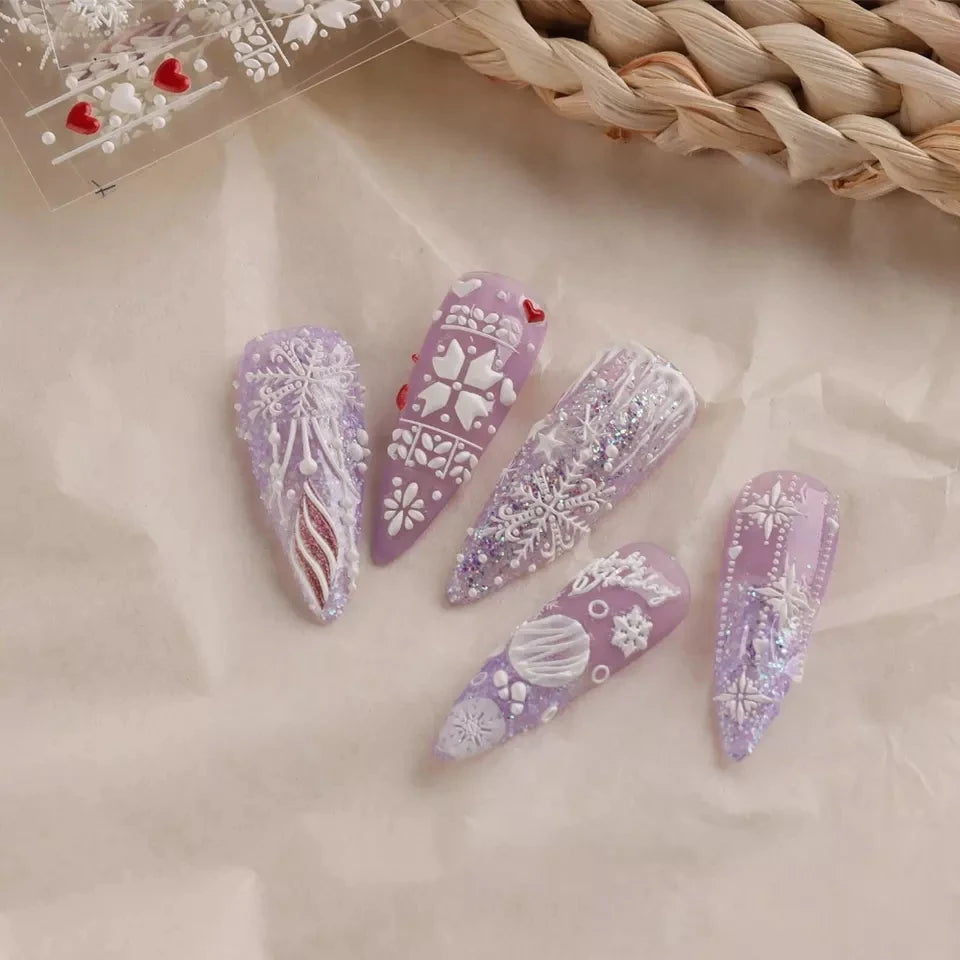 CHS031  Tik Tok Hot 5d Christmas White Snowflake Elk Nail Sticker Decals Transfer Foil Nail Art Stickers Manicure