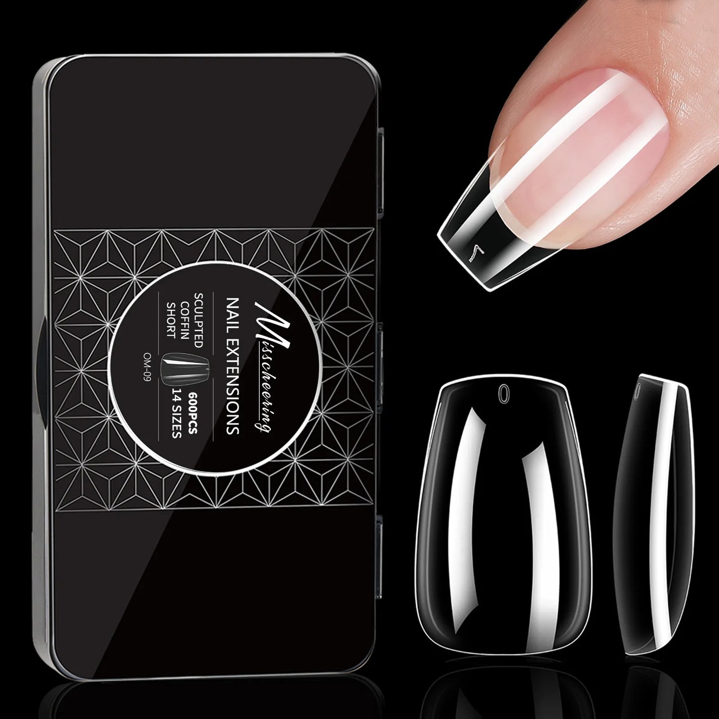 New high quality full cover nails tips extension almond wholesales square nail tips coffin soft gel press on tips clear