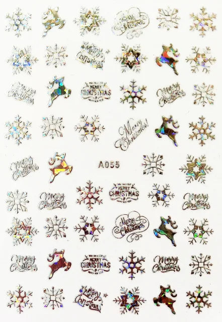 CHS037  3D Nail Art Christmas Slider Wraps Snowflake Elk Santa Adhesive Flame Sticker Red Gold Manicure Nails Designs