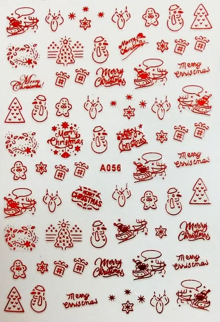 CHS037  3D Nail Art Christmas Slider Wraps Snowflake Elk Santa Adhesive Flame Sticker Red Gold Manicure Nails Designs