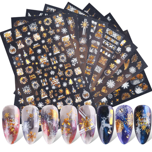 CHS020  3d Christmas Nail Sticker Glanz Glitter Schneeflocke Elch Santa Transfer Slider Winter 3D Aufkleber