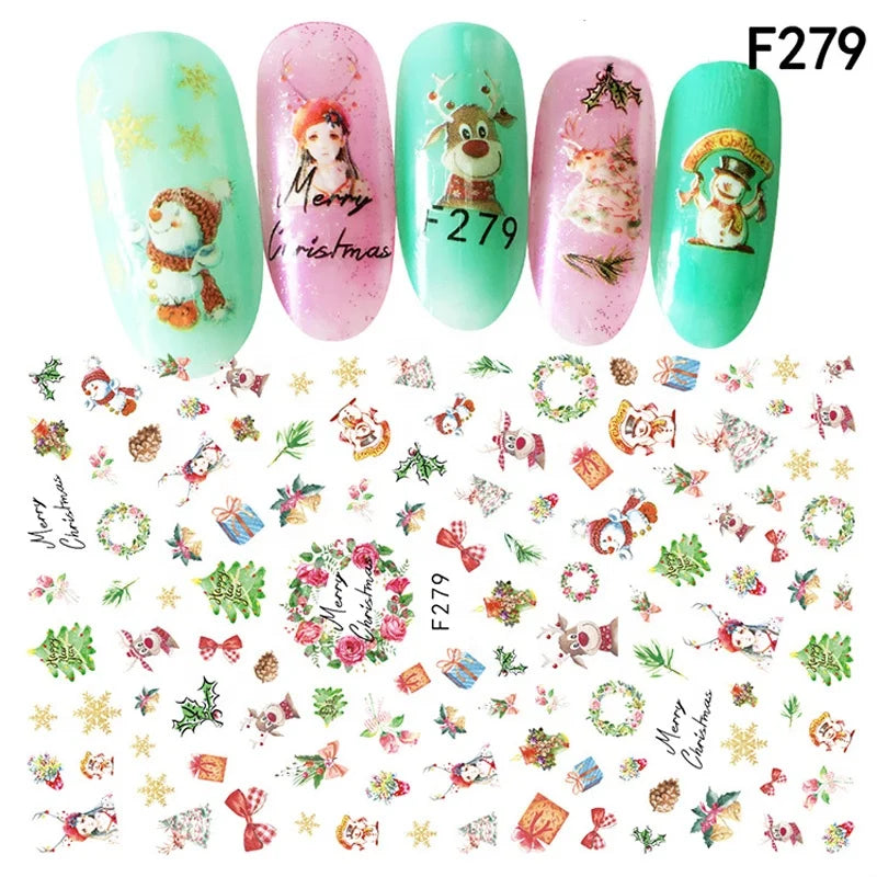 CHS046  1Pcs Christmas Series 3d Adhesive Nail Stickers Decorations Snowman Boots Tress Xmas Designs Nail Beauty Stickers