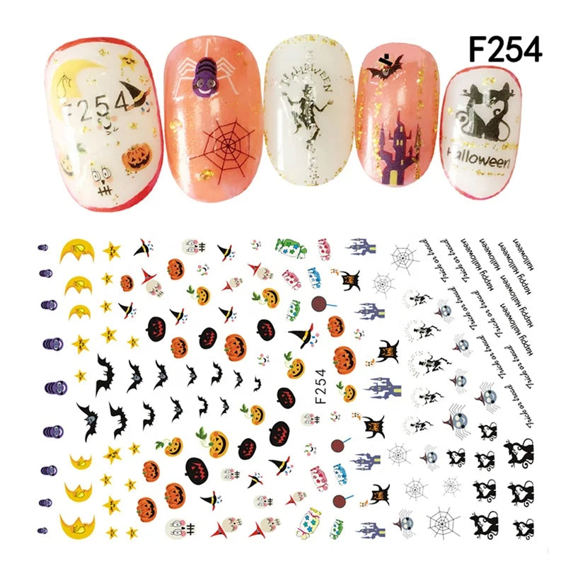 CHS038  New Skull Pumpkkin Halloween Nail Art Stickers Decorations 3d Adhesive Salon Beauty Nail Stickers