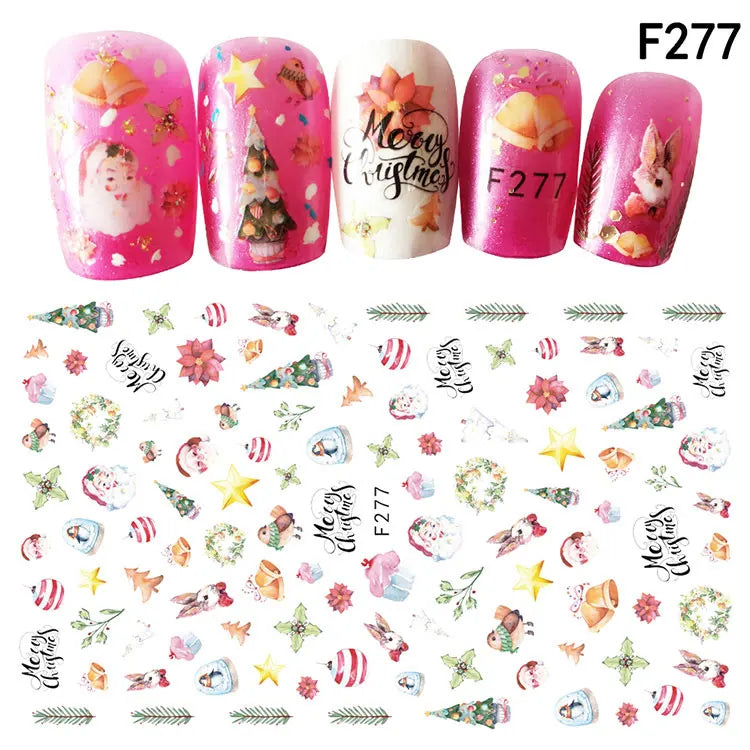 CHS046  1Pcs Christmas Series 3d Adhesive Nail Stickers Decorations Snowman Boots Tress Xmas Designs Nail Beauty Stickers