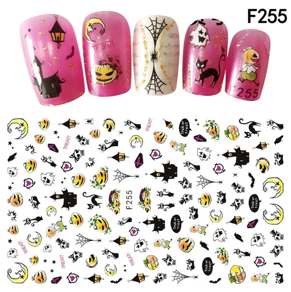 CHS038  New Skull Pumpkkin Halloween Nail Art Stickers Decorations 3d Adhesive Salon Beauty Nail Stickers