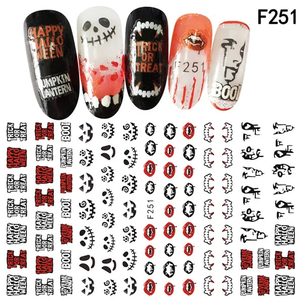 CHS038  New Skull Pumpkkin Halloween Nail Art Stickers Decorations 3d Adhesive Salon Beauty Nail Stickers