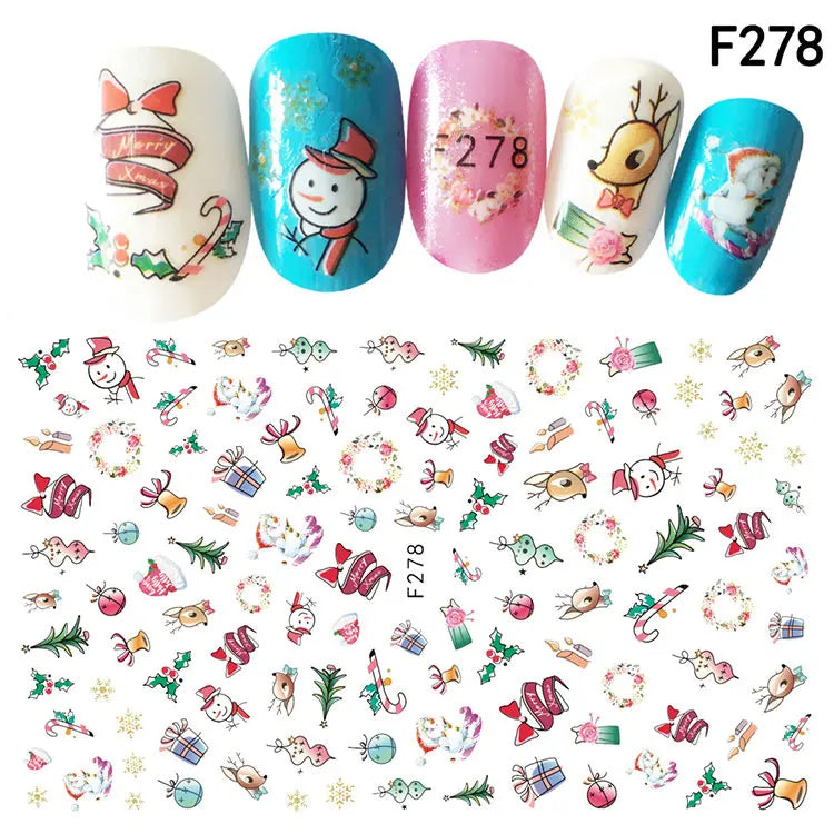 CHS046  1Pcs Christmas Series 3d Adhesive Nail Stickers Decorations Snowman Boots Tress Xmas Designs Nail Beauty Stickers