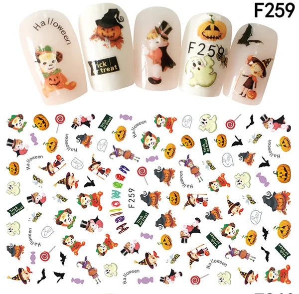 CHS038  New Skull Pumpkkin Halloween Nail Art Stickers Decorations 3d Adhesive Salon Beauty Nail Stickers