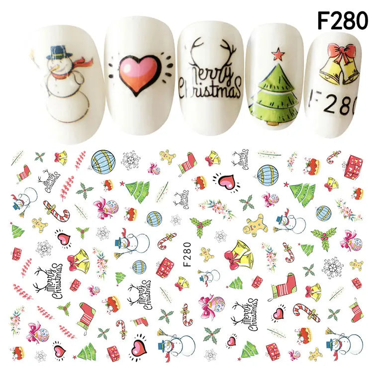 CHS046  1Pcs Christmas Series 3d Adhesive Nail Stickers Decorations Snowman Boots Tress Xmas Designs Nail Beauty Stickers