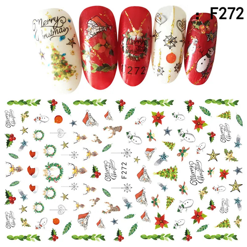 CHS046  1Pcs Christmas Series 3d Adhesive Nail Stickers Decorations Snowman Boots Tress Xmas Designs Nail Beauty Stickers