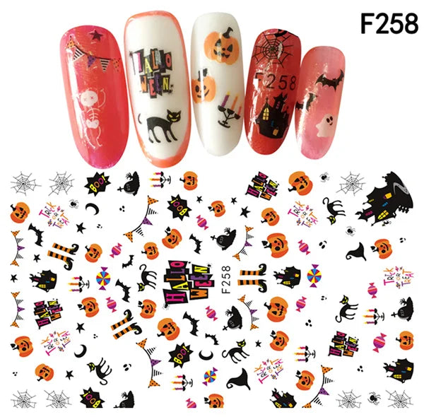 CHS038  New Skull Pumpkkin Halloween Nail Art Stickers Decorations 3d Adhesive Salon Beauty Nail Stickers