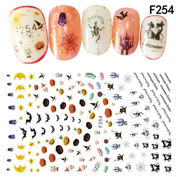 CHS038  New Skull Pumpkkin Halloween Nail Art Stickers Decorations 3d Adhesive Salon Beauty Nail Stickers