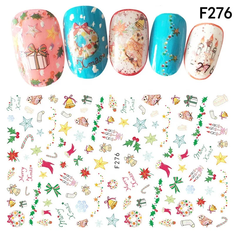 CHS046  1Pcs Christmas Series 3d Adhesive Nail Stickers Decorations Snowman Boots Tress Xmas Designs Nail Beauty Stickers