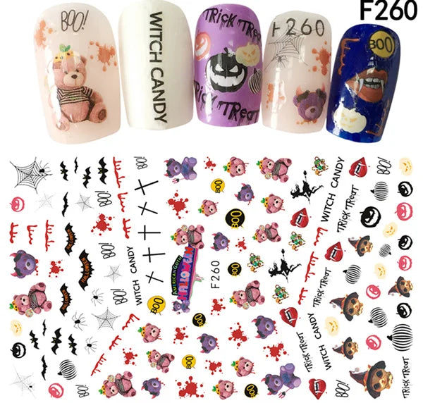 CHS038  New Skull Pumpkkin Halloween Nail Art Stickers Decorations 3d Adhesive Salon Beauty Nail Stickers