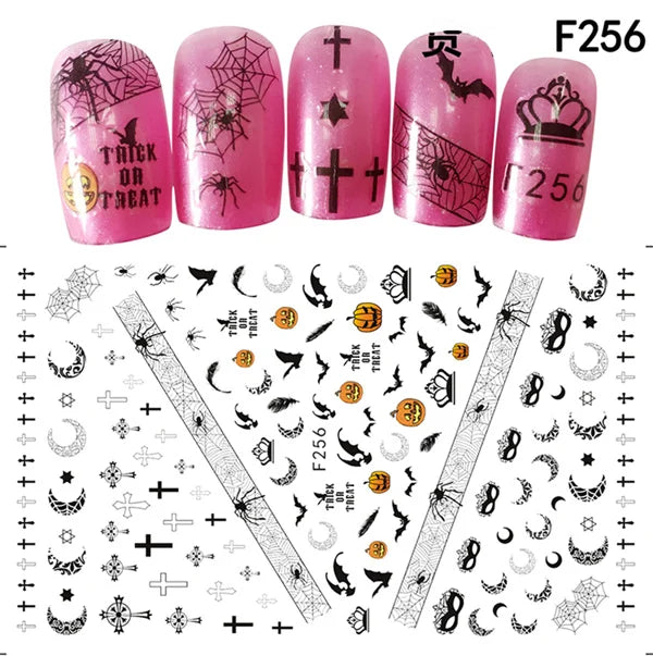 CHS038  New Skull Pumpkkin Halloween Nail Art Stickers Decorations 3d Adhesive Salon Beauty Nail Stickers