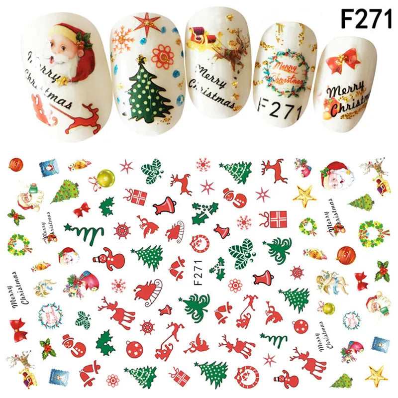 CHS046  1Pcs Christmas Series 3d Adhesive Nail Stickers Decorations Snowman Boots Tress Xmas Designs Nail Beauty Stickers