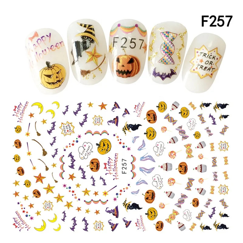 CHS038  New Skull Pumpkkin Halloween Nail Art Stickers Decorations 3d Adhesive Salon Beauty Nail Stickers