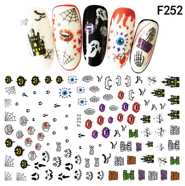 CHS038  New Skull Pumpkkin Halloween Nail Art Stickers Decorations 3d Adhesive Salon Beauty Nail Stickers