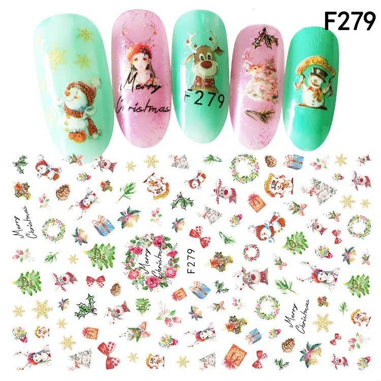 CHS046  1Pcs Christmas Series 3d Adhesive Nail Stickers Decorations Snowman Boots Tress Xmas Designs Nail Beauty Stickers